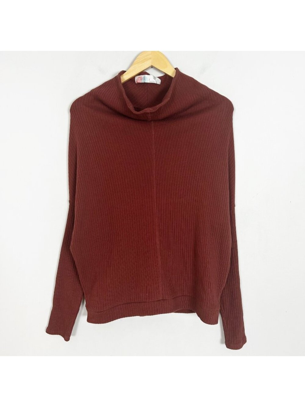 Free People Beach Rust Brown Ribbed Mock Neck Long Sleeve Top Size Small Women's